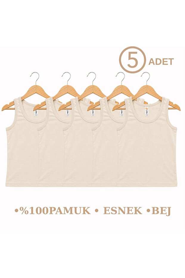 Girl's 5-Piece 100% Cotton Thick Strap Undershirt White Soft Textured Breathable Underwear (1-14 Years)