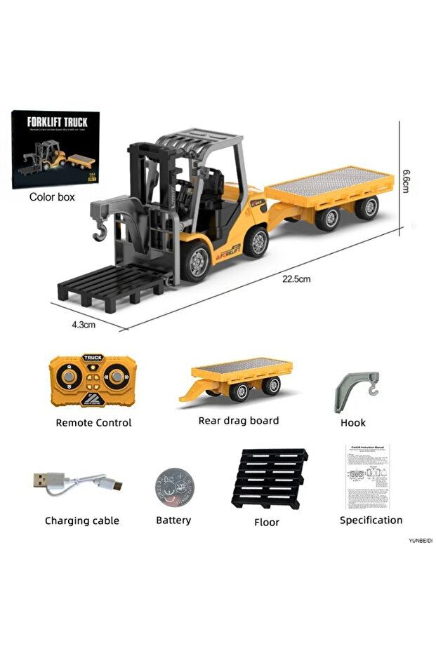 Forklift and tray 1:64 2.4G RC Mini Alloy Car Forklift with Trailer Excavator Desktop Game Remote Co