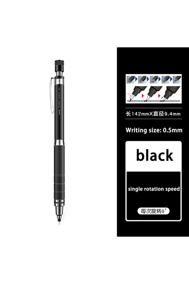مجموعة أقلام رصاص ميكانيكية سوداء من Uni M5-1017 Kuru Toga Roulette موديل دوران تلقائي للرصاص 0.5 مم Office Sc