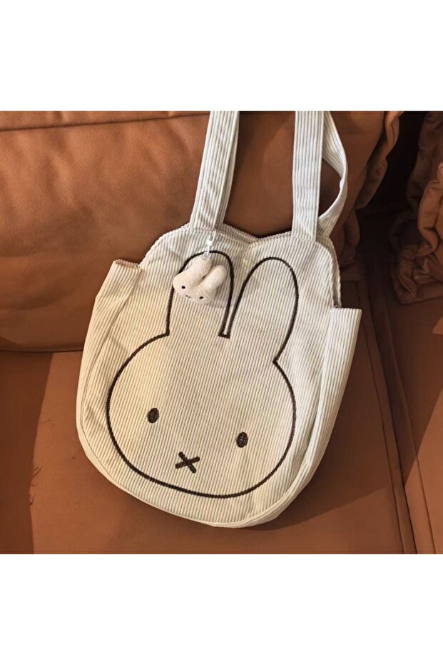 With pendant Miffy Kawaii Miffy Cute Canvas Bag Shoulder Bag Large Capacity Printed Hand-held Storag