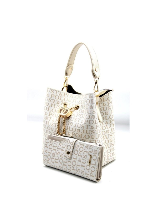 Fashionable Cream Faux Leather Bag and Wallet Set