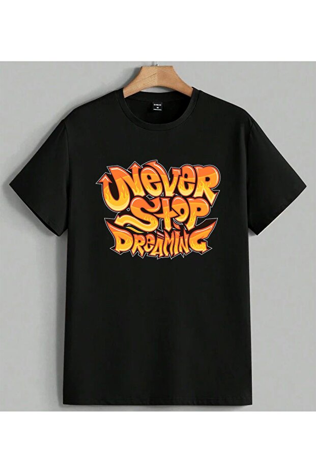 Never Stop Dreaming Ates Printed Unisex Oversize T-Shirt Black