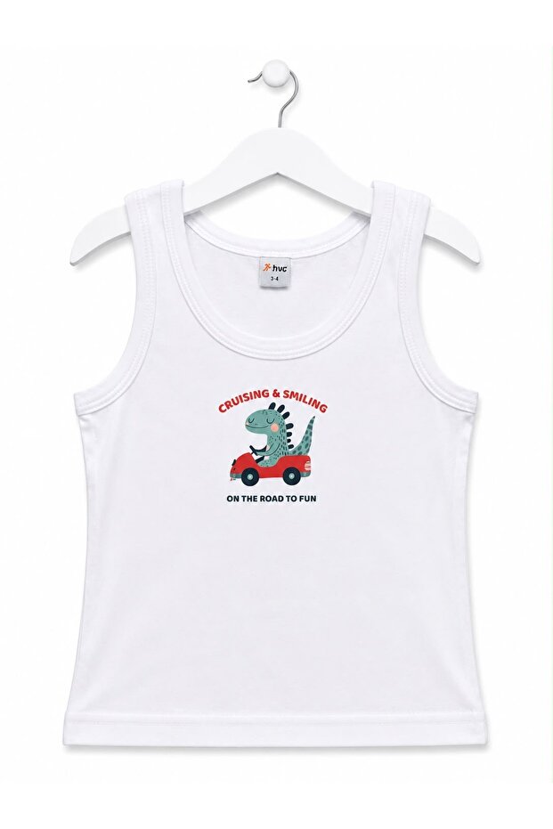 Boy's Printed 100% Cotton Thick Strap Undershirt White Soft Textured (1-14 Years Old)