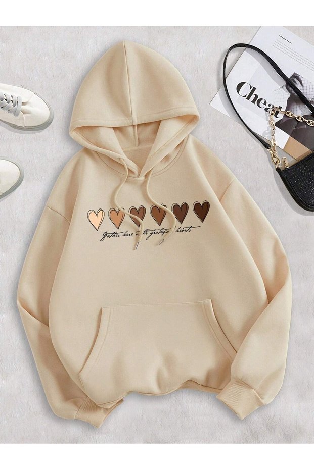 Unisex Mink Multiple Heart Printed Hooded Hoodie Sweatshirt