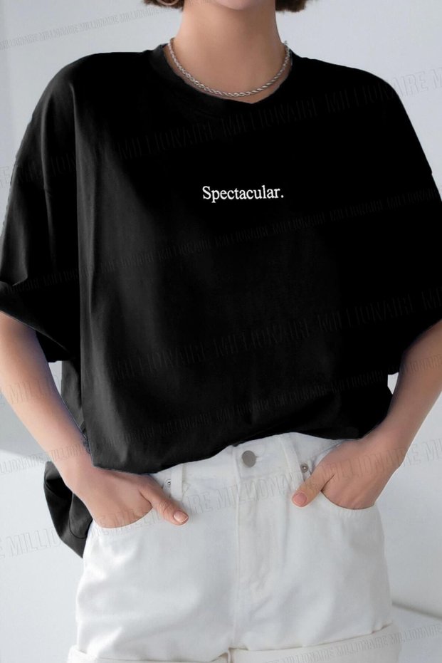 Women's Black Spectular Printed Oversize T-Shirt