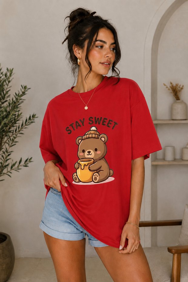 Premium Stayswwet Printed Oversize Women's T-Shirt Cotton Oversize T-Shirt