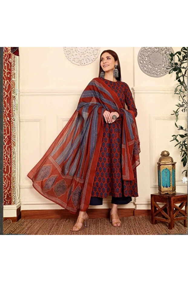 Maroon Viscose Rayon Kameez Salwar & Dupatta - VRN1032 | Maroon-Size:XL-42-Inches