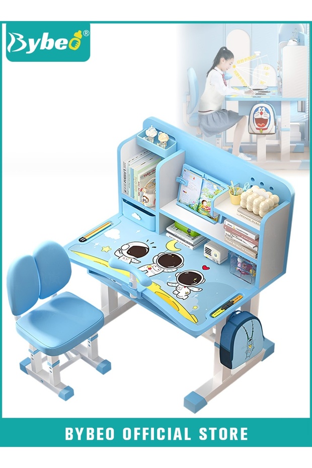 Enlarged Kids Table and Chair Set, Kid Study Table, Multifunctional Children's Reading Study Activity Desk, Ergonomic Toddler Chairs, with Sitting Posture Corrector, Storage Drawer, Bookcase, Reading