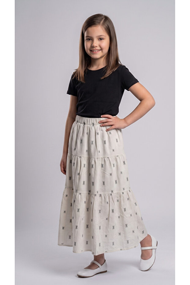 Girl's Patterned Maxi Skirt, Hijab Cotton Skirt, 7-14 Years Old
