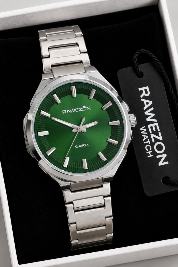Men's Wristwatch Steel Band Analog Green Dial 3 Atm Water Resistant Classic Wrist Watch