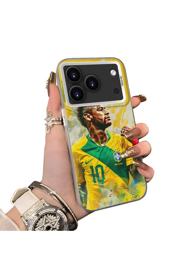 iPhone 17 Pro Compatible Silicone Edge Hard Back Case Couple Phone Case with Neymar Pattern