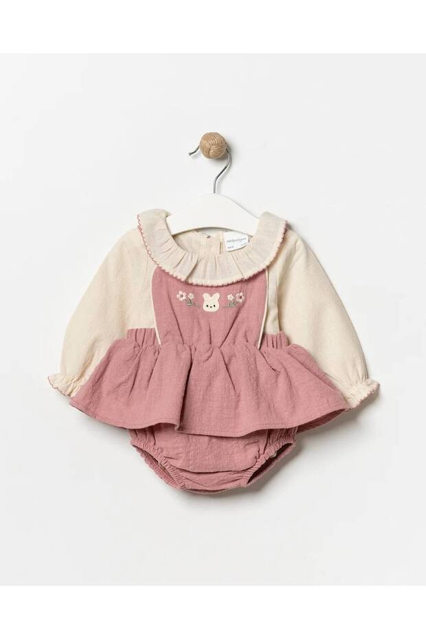 Baby Girl Cotton Embroidery Detail Romper and Baby Collar Shirt Set