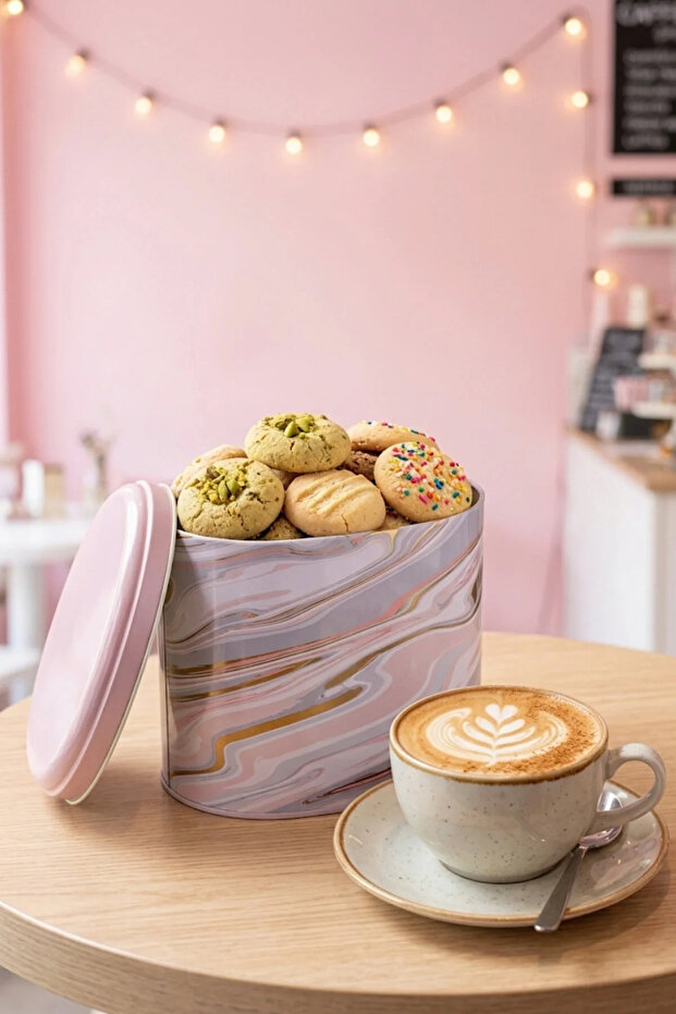 Liquid Flat Pink Patterned Metal Storage Container, 11 X 15 Cm, Kitchen Organizer, 1.7 Lt