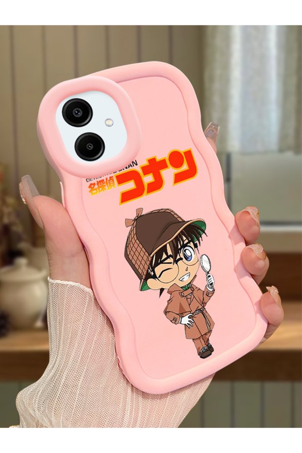Samsung Galaxy A06 Compatible Case Camera Protector Pink Silicone Couple Phone Case Conan Pattern