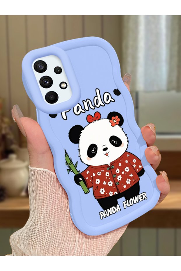 Samsung Galaxy A73 Compatible Case Camera Protector Blue Silicone Couple Phone Case Panda Pattern