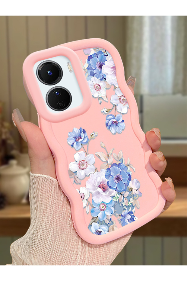 Vivo Y16 Compatible Case Camera Protector Pink Silicone Couple Phone Case Floral Pattern