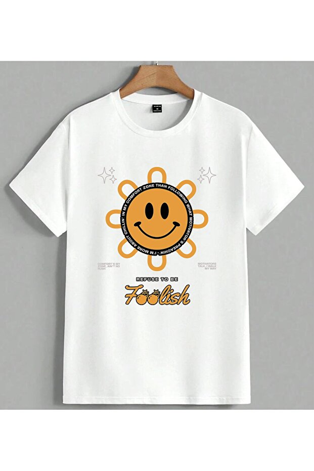 Foolish Yuz Motivational Orange Printed Unisex Oversize T-Shirt White