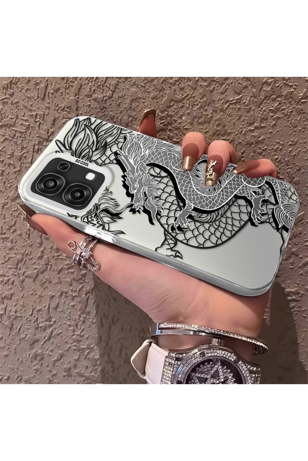 Oppo F31 Compatible High Quality Chinese Style Black and White Dragon Printed Case