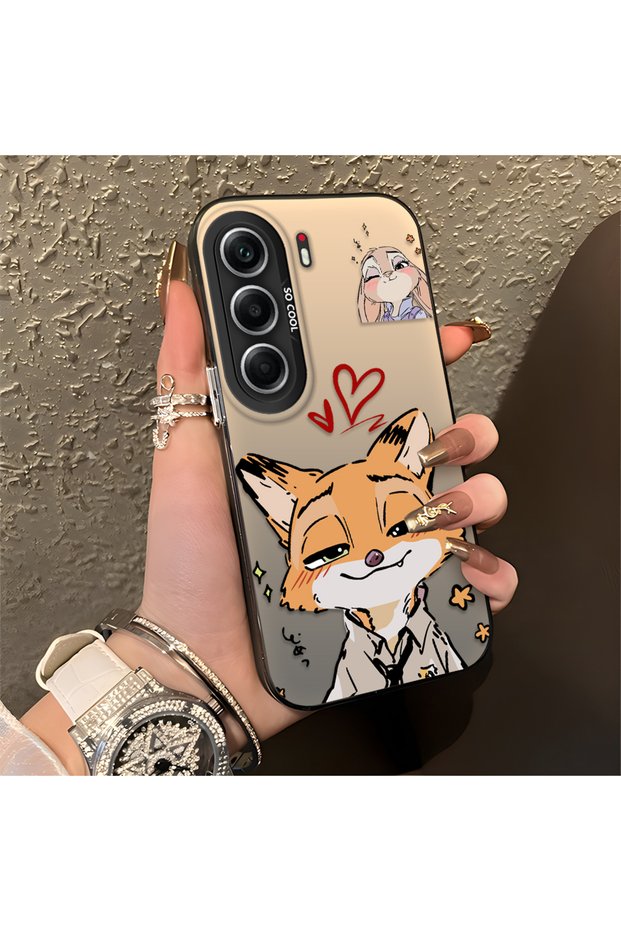 Tecno Camon 40 Pro 5g Compatible Heart-Themed Fox Rabbit Printed Case, Matching Cover for Friends and Couples