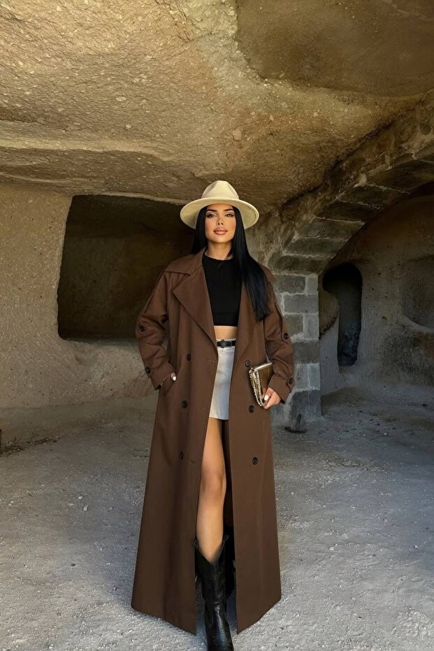 Brown Ravena Belt Detail Trench Coat Tns-4411