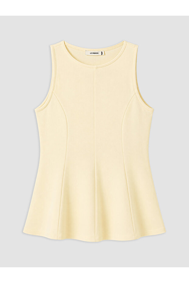 Yellow Crew Neck Peplum Blouse