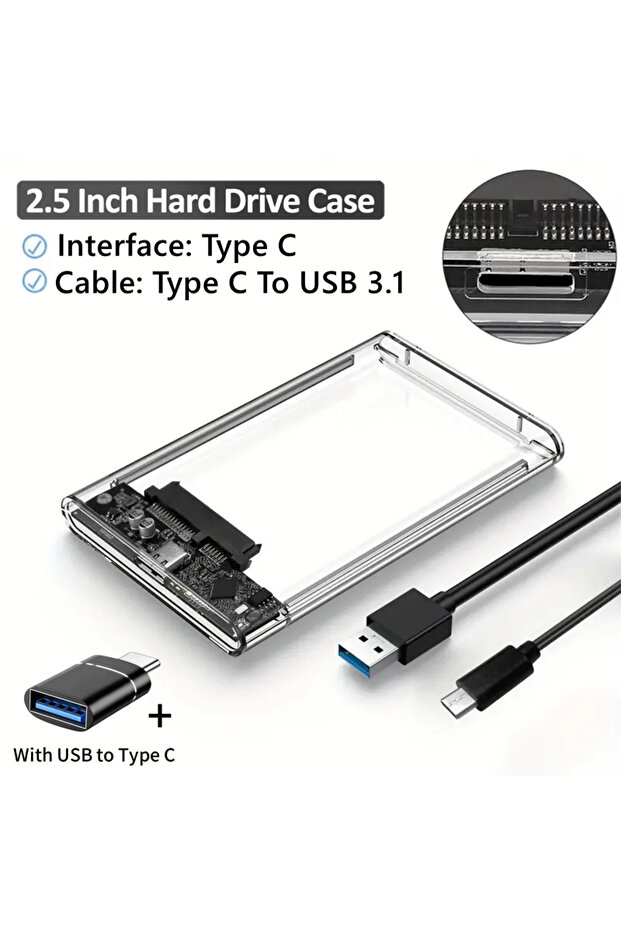 علبة قرص صلب USB C-USB A OTG USB 3.0/USB 3.1 مقاس 2.5 بوصة لـ SATA SSD مع سرعة نقل 5 جيجابت في الثانية