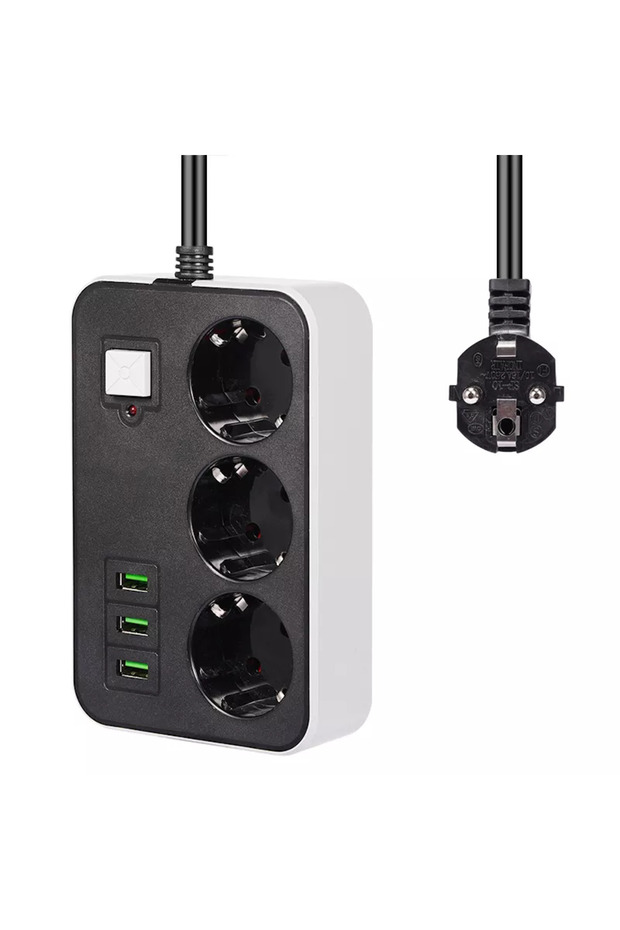 3-Socket 1.8 m Surge Protected Power Socket with 3 USB Ports () Ilkel-Grp9Y84