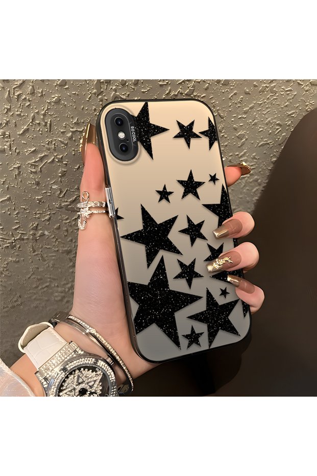 iPhone XS Max Compatible High Quality Flat Print Black Star Pattern Cool Silicone Phone Case