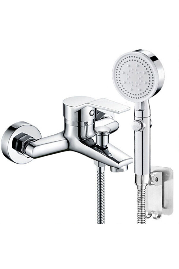 Bathtub faucet with handheld showerhead, single-handle bathtub mixer faucet, 5 modes, 1 hose, suitable for bathtubs, silver.