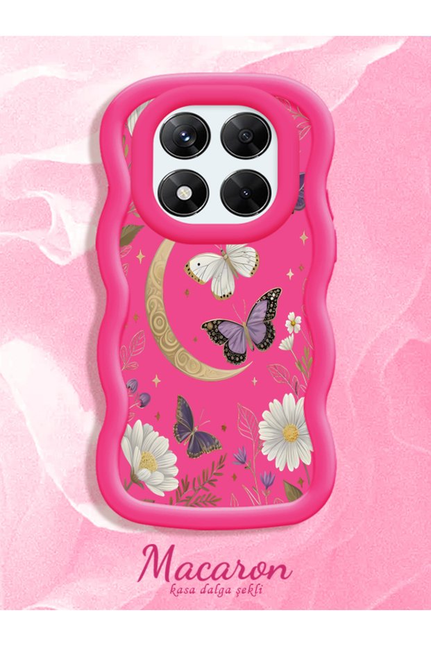 Redmi Note 14 Pro 4g Compatible Wavy Frame Moon Butterfly and Flower Pattern Silicone Phone Case