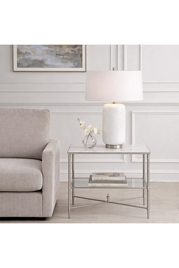 Henzler 65 W x 66 H x 45 D Silver Rectangle End Table with Marble Top