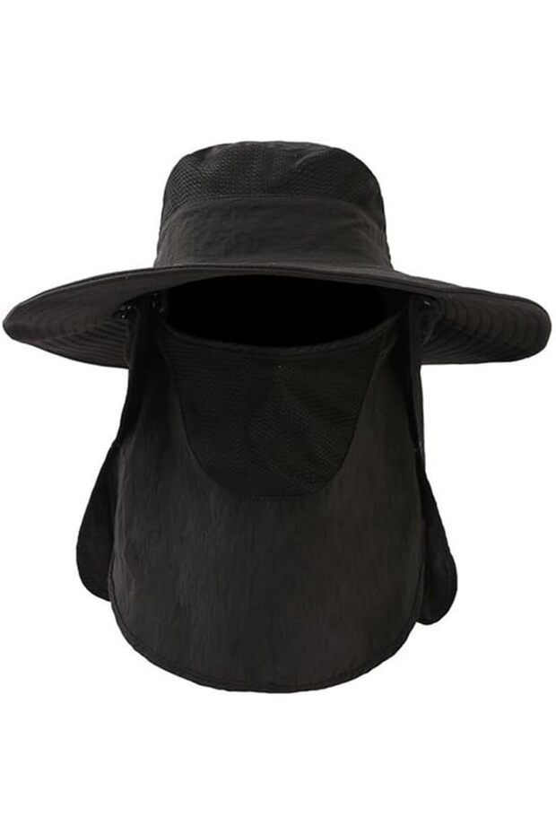 Wide-Brimmed Sun Hat Sun-Protective Fishing Hat Outdoor UV-Protective Fisherman Breathable Summer Beach Hat with Neck Shield Hiking Black