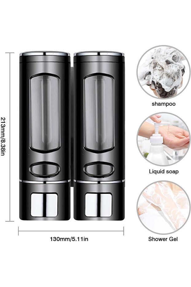 400ml Double-wall Mount Shower Gel Dispenser, Plastic Bathroom Storage Box Screws & Adhesive Backing (Undamaged), Refillable, Home, Kitchen, Hotel Use