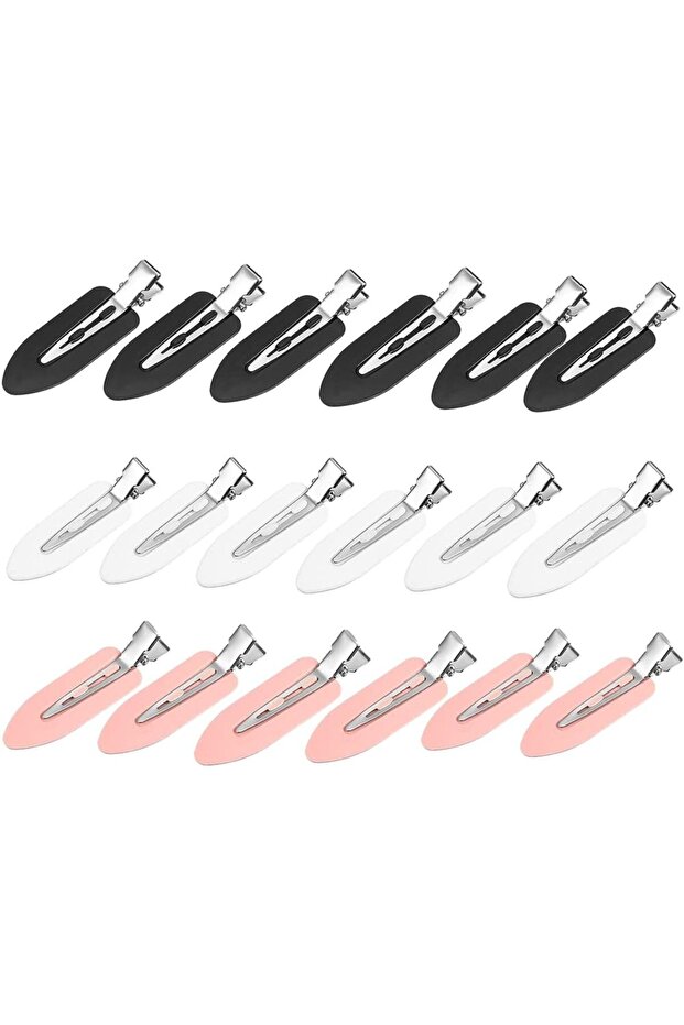 18-piece set of non-curling hair clips (black, red, white) for hairstyling, bangs, waves, and makeup tools.