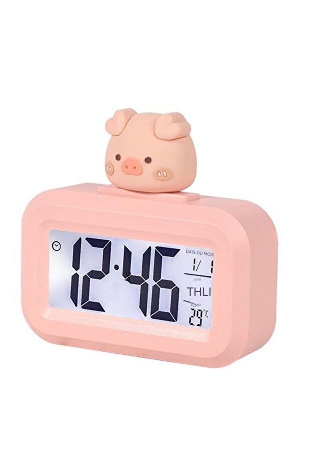 Cute cartoon LED electronic clock, desktop alarm clock, electronic data display, calendar, time, temperature, clock face, wind-up alarm clock.