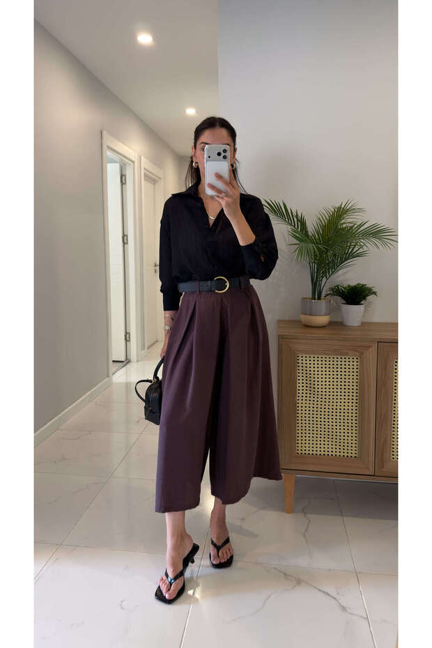Witra Plum Belted Tencel Midi Pants