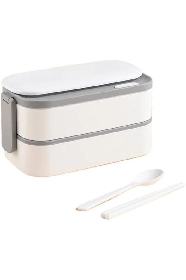 Stainless steel double-layered lunch box, suitable for students, office workers, and portable food container (white).