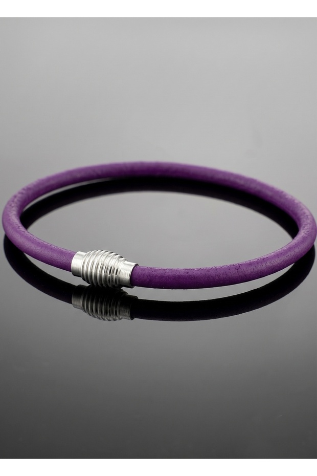 Purple 4mm Thin Genuine Leather Oval Metal Magnetic Clip Men's Bracelet M066E