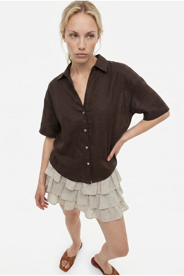 Transparent Oversize Brown Women's Shirt Gml02221