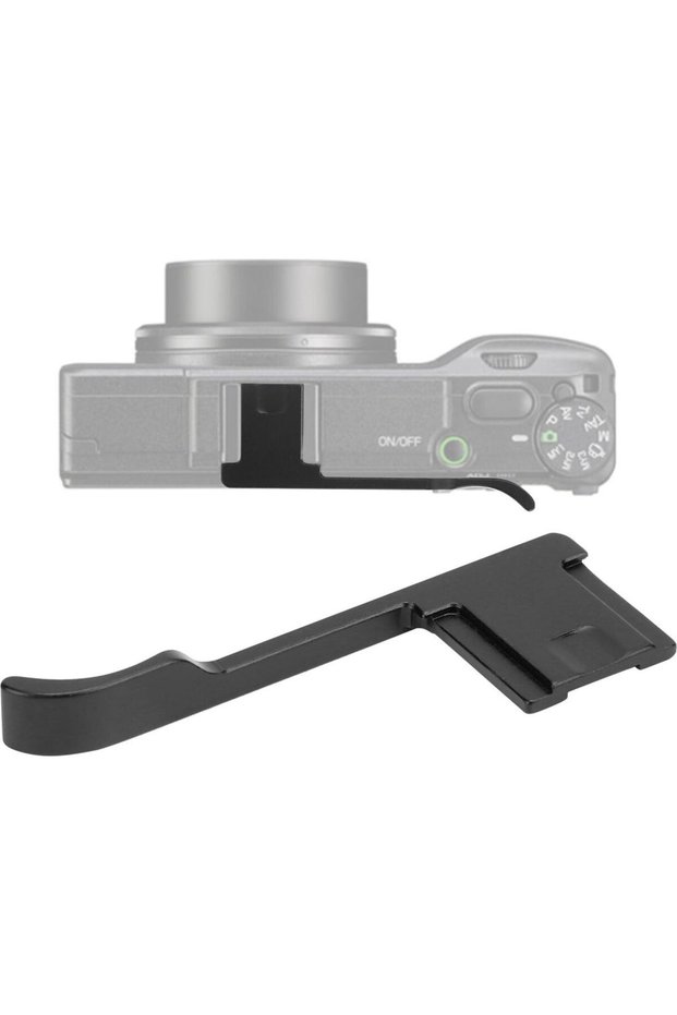 Hot shoe thumb grip for Ricoh GR2/Fujifilm X70 cameras, made of aluminum alloy, black.