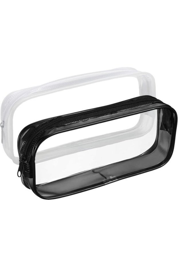 Transparent Zippered Waterproof Plastic Bags - 2-Pack - Toiletry Bags, Stationery and Cosmetic Organizers, Available in Black and White
