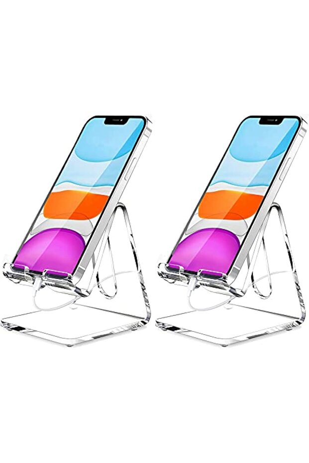Two acrylic phone stands, portable transparent desktop phone stands, for iPhone 16/15/14/13 Pro Max/Mini/12/11 Plus/SE, Switch, Android smartphones