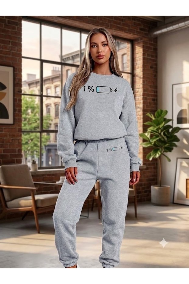 Unisex Pil Bitti Printed Crew Neck Tracksuit Set Oversize (Lover Combination)
