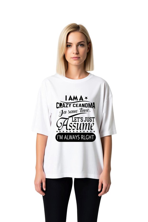 Women's Oversize T-Shirt Humor Printed Grandfather Ninesi Themed Relaxed Fit Short Sleeve Round Neck Casual