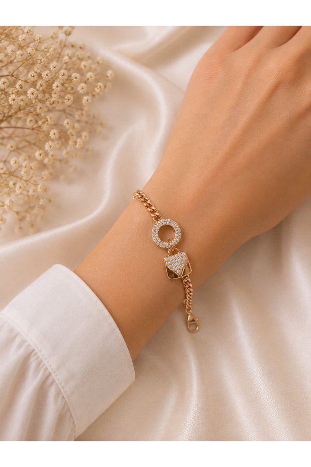 Rose Gold Color Heart Figured Zircon Stone Steel Bracelet – Women's Chain Bracelet