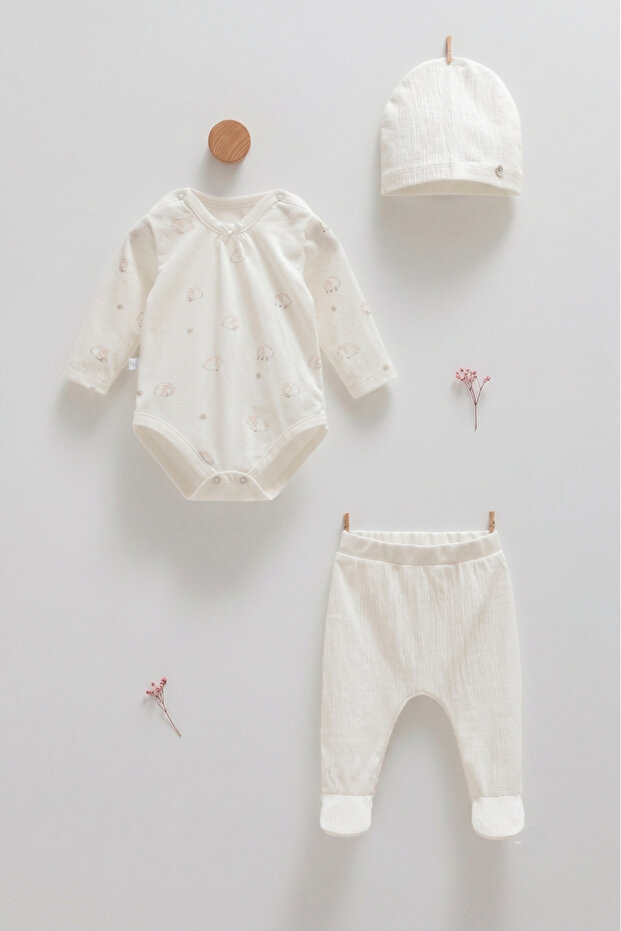 Baby Girl Set 100% Cotton 3-Piece Set with Hat