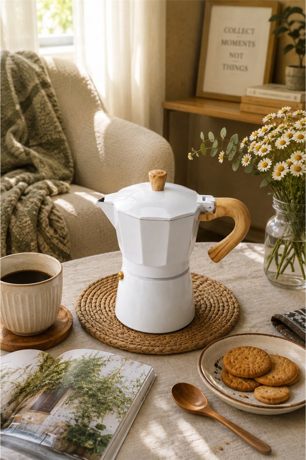 White Moka Pot Coffee Pot 360 ml 6 Cups – Stovetop Espresso Coffee Brewing Pot and Coffee Pot 6 Cups