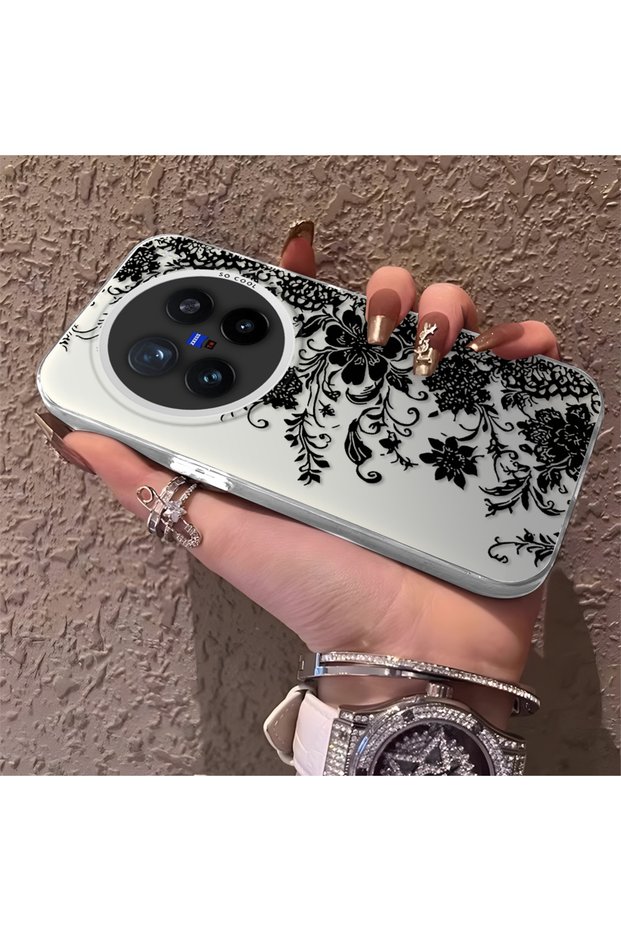 Vivo X200 Pro Compatible Elegant Black Lace Flower Pattern Case, High Quality Matte Phone Cover