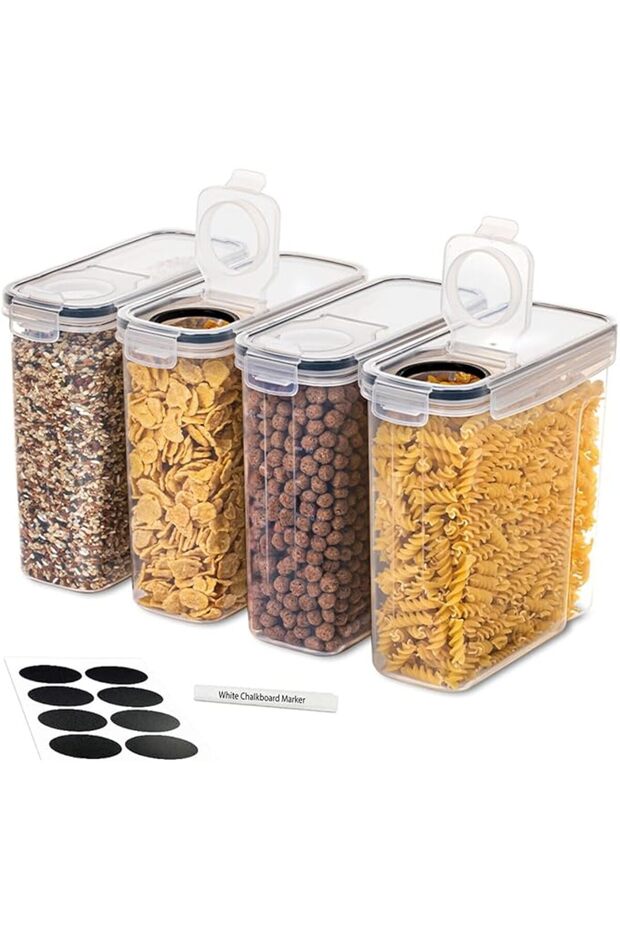 Cereal Containers Storage Set,Airtight Plastic Kitchen Storage Organizer,4 Pack Pantry Org