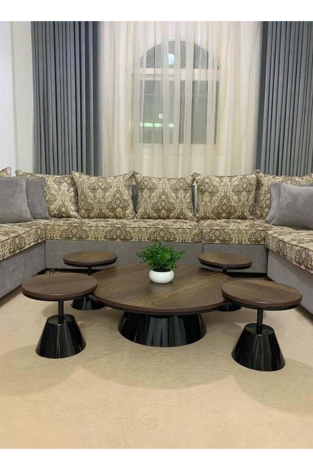 طقم طاولة أرضي, مكون من 5 قطع , سطح خشب